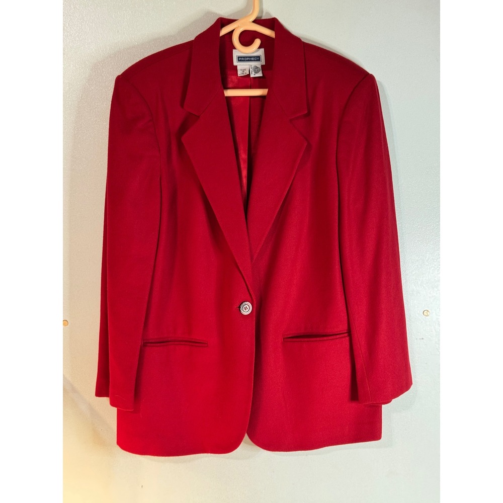 Prophecy Red 100% Wool Blazer Jacket Size 14 Single Button Lined Career VTG